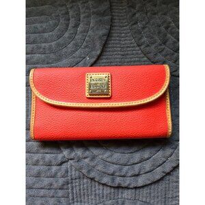 Dooney & Bourke Red & Tan Leather Fold Flap Continental 1975 Clutch Wallet